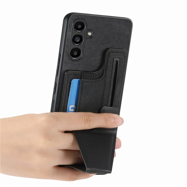 D13 For Samsung Galaxy A34 5G Case Retro Leather Card Slot Phone Shell with Kickstand - Black