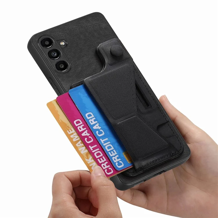 D13 For Samsung Galaxy A34 5G Case Retro Leather Card Slot Phone Shell with Kickstand - Black