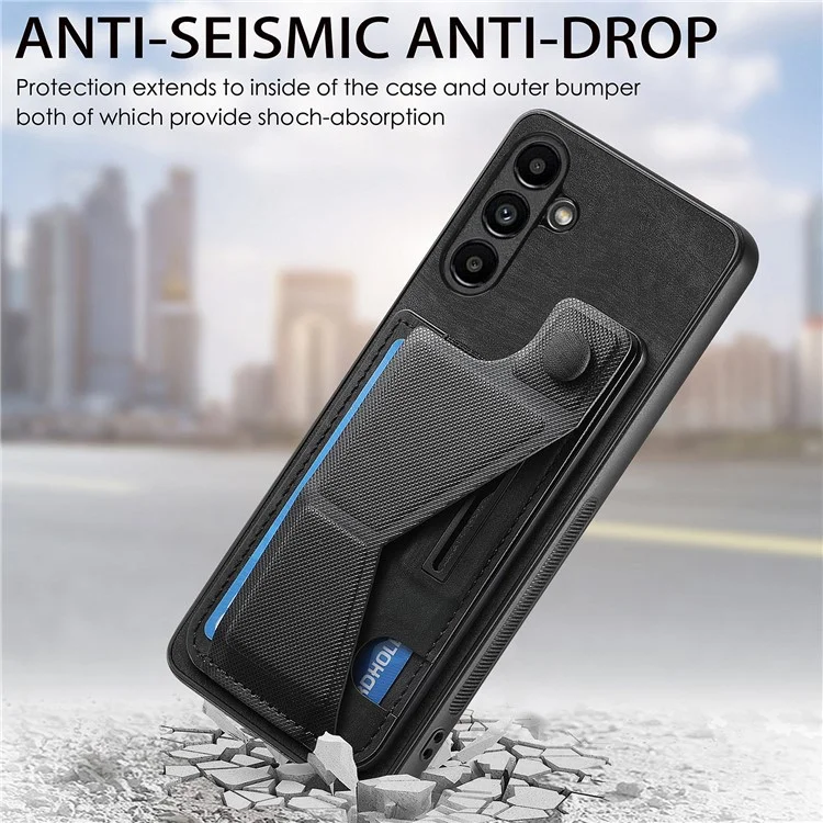 D13 For Samsung Galaxy A34 5G Case Retro Leather Card Slot Phone Shell with Kickstand - Black