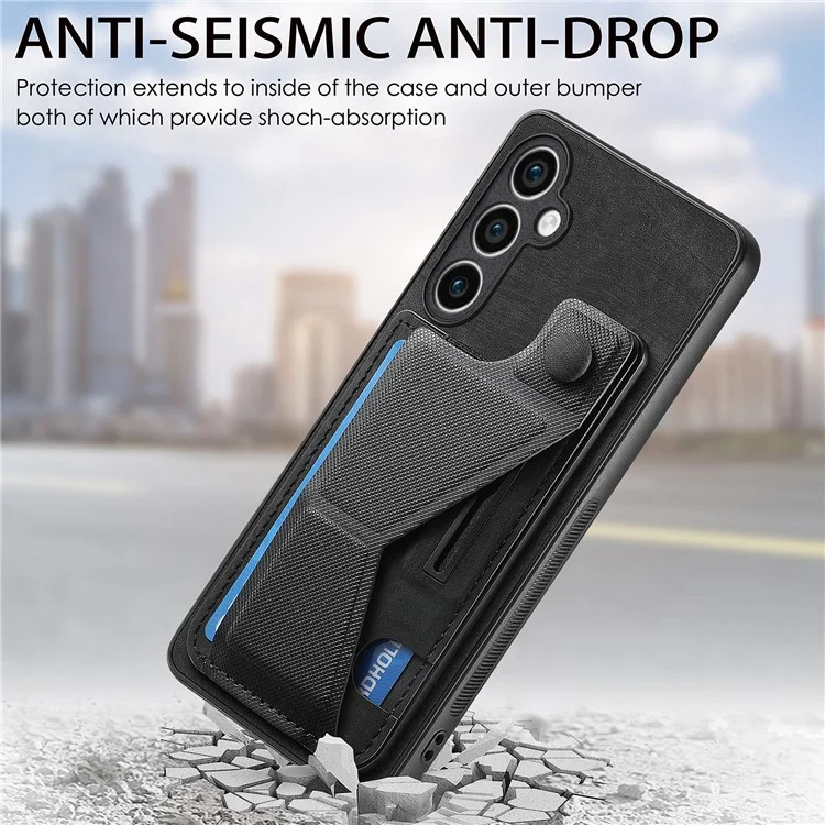 D13 Чехол для Samsung Galaxy S23 FE Ретро кожа+TPU Держатель для карт Чехол для телефона - Черный