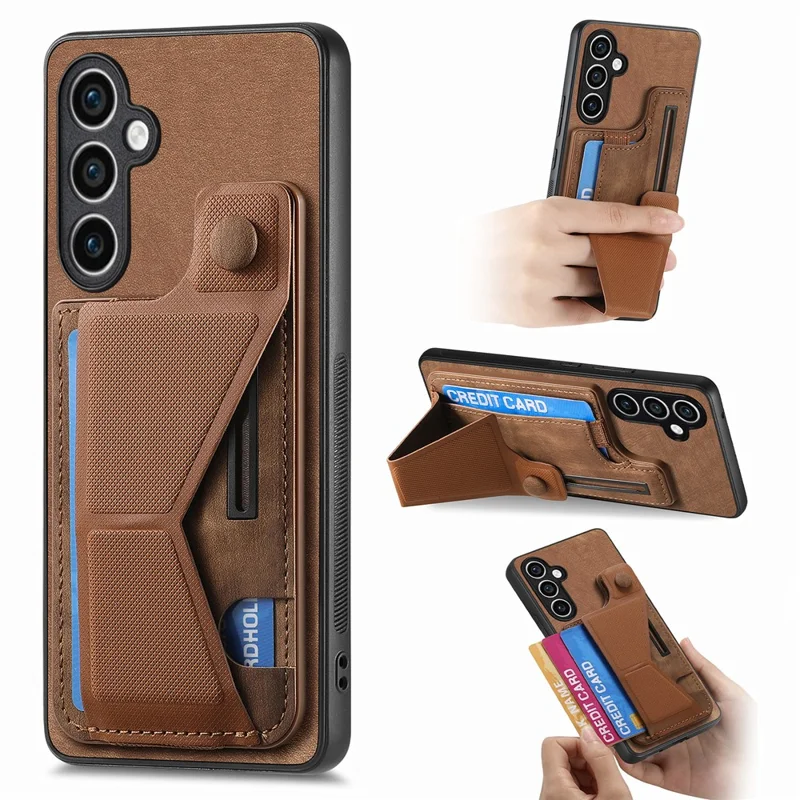 D13 For Samsung Galaxy S23 FE Case Retro Leather+TPU Back Card Holder Phone Cover - Brown