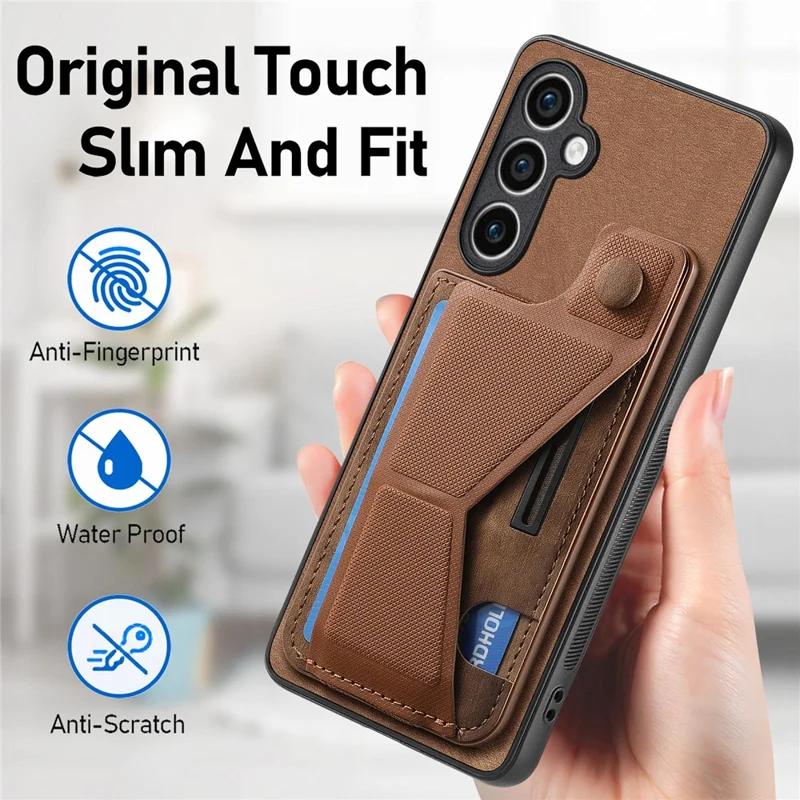 D13 For Samsung Galaxy S23 FE Case Retro Leather+TPU Back Card Holder Phone Cover - Brown