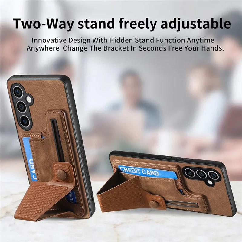 D13 For Samsung Galaxy S23 FE Case Retro Leather+TPU Back Card Holder Phone Cover - Brown