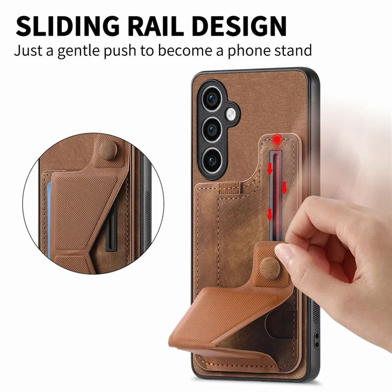 D13 For Samsung Galaxy S23 FE Case Retro Leather+TPU Back Card Holder Phone Cover - Brown