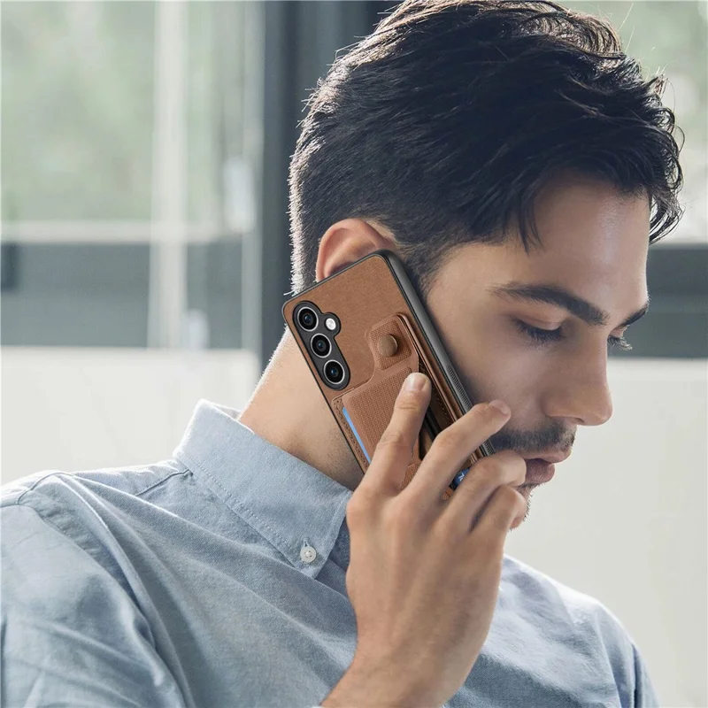 D13 For Samsung Galaxy S23 FE Case Retro Leather+TPU Back Card Holder Phone Cover - Brown