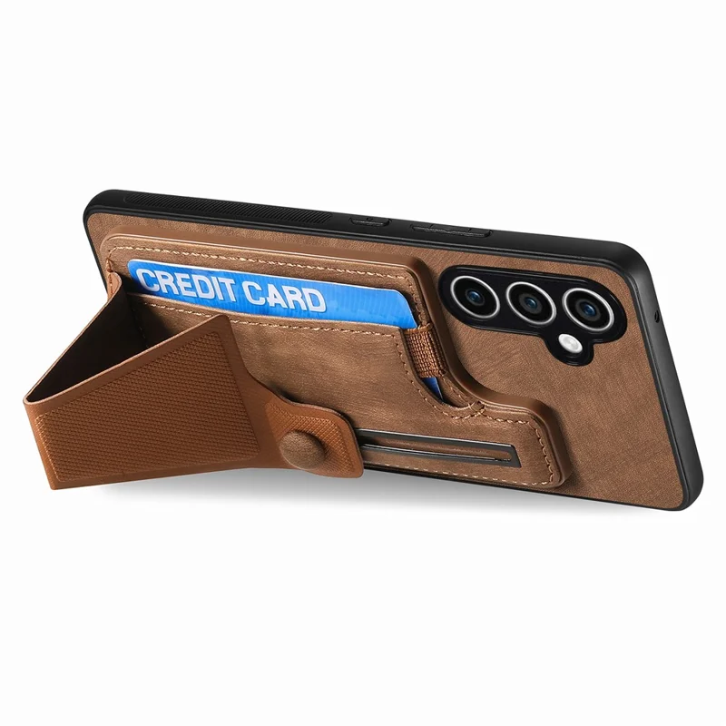 D13 For Samsung Galaxy S23 FE Case Retro Leather+TPU Back Card Holder Phone Cover - Brown