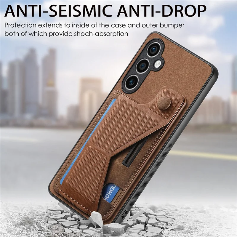 D13 For Samsung Galaxy S23 FE Case Retro Leather+TPU Back Card Holder Phone Cover - Brown
