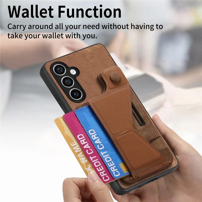 D13 For Samsung Galaxy S23 FE Case Retro Leather+TPU Back Card Holder Phone Cover - Brown