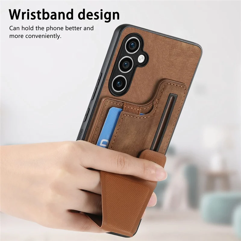 D13 For Samsung Galaxy S23 FE Case Retro Leather+TPU Back Card Holder Phone Cover - Brown