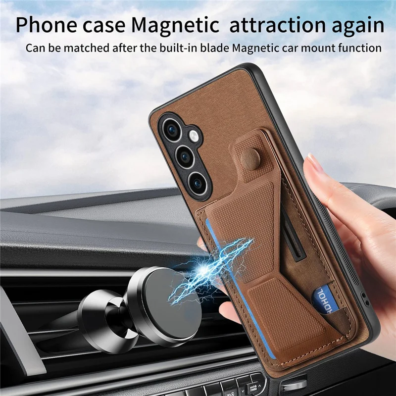 D13 For Samsung Galaxy S23 FE Case Retro Leather+TPU Back Card Holder Phone Cover - Brown