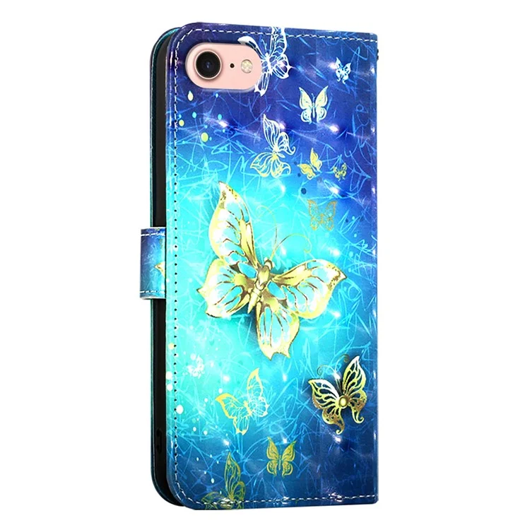 Série de cuir imprimé YB Pattern - 2 pour iPhone SE (2024) - Étui de protection avec dragonne - Papillons dorés