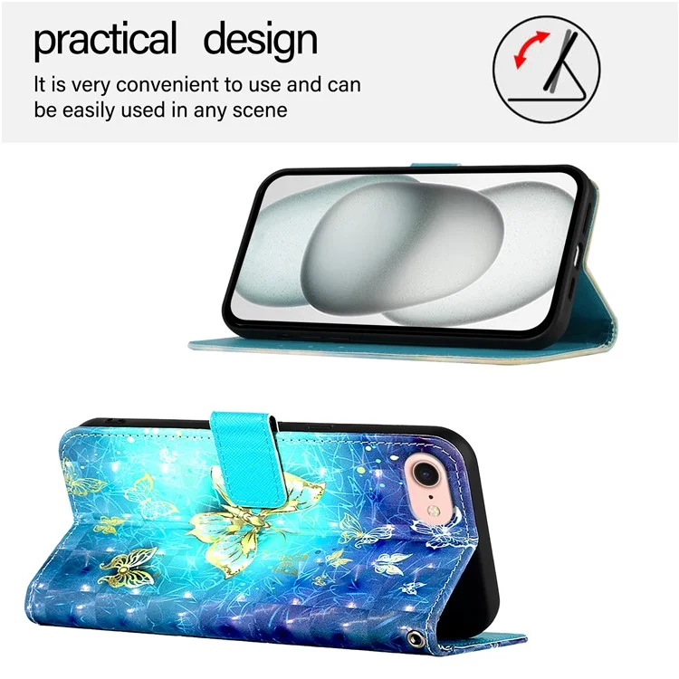 Série de cuir imprimé YB Pattern - 2 pour iPhone SE (2024) - Étui de protection avec dragonne - Papillons dorés