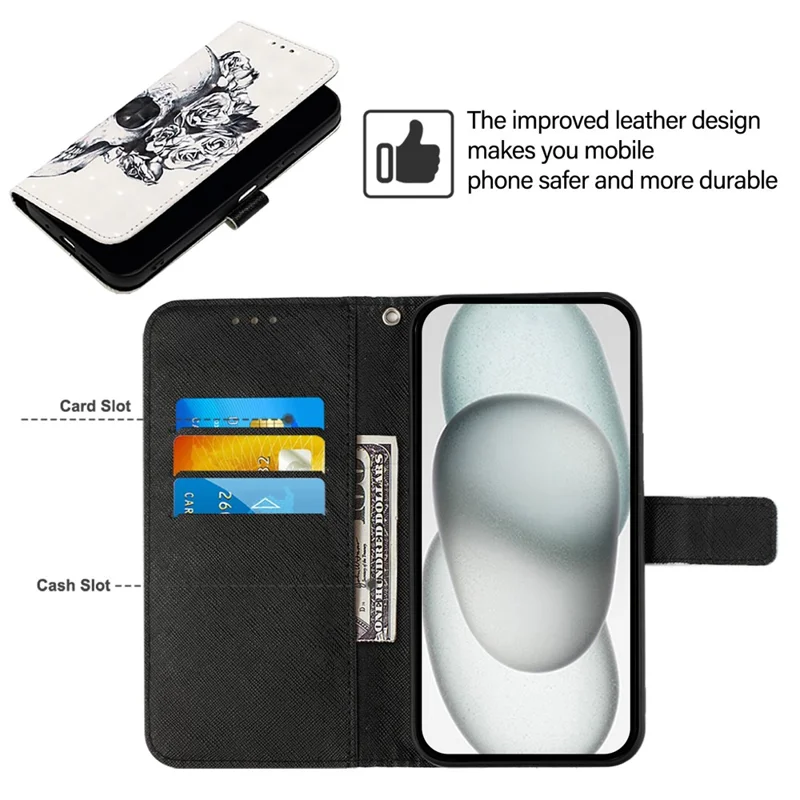 For iPhone 17e / 16e Leather Case Pattern Printing Wallet Stand Mobile Cover with Strap - Skull