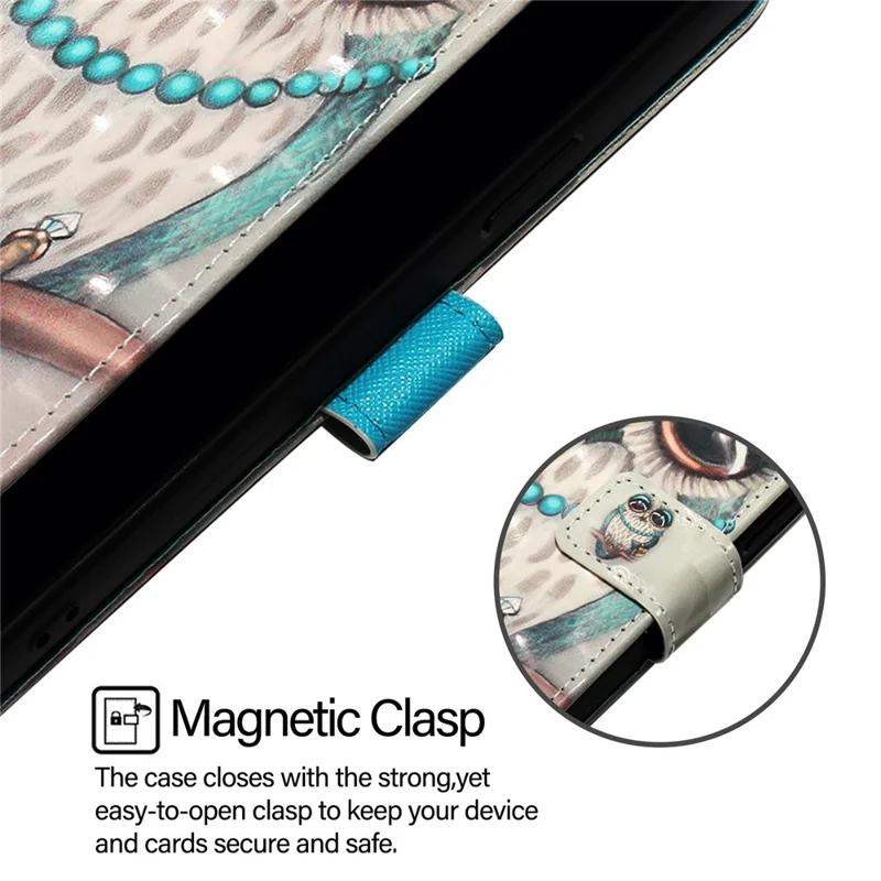 For iPhone 17e / 16e Leather Case Pattern Printing Wallet Stand Mobile Cover with Strap - Grey Owl