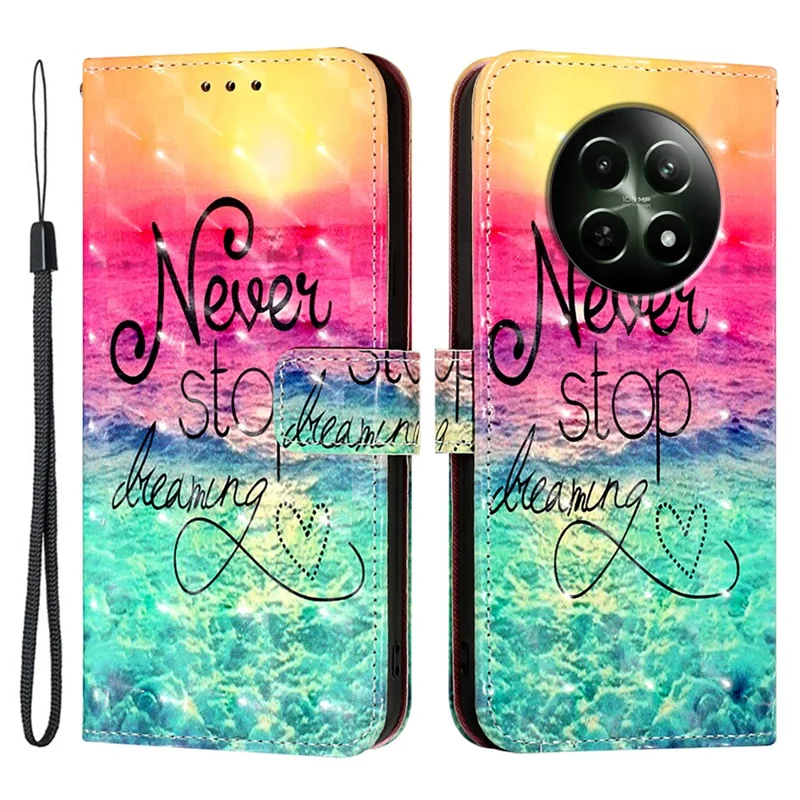 For Realme 12 5G Leather Case Pattern Printing Wallet Stand Mobile Cover with Strap - Never Stop Dreaming