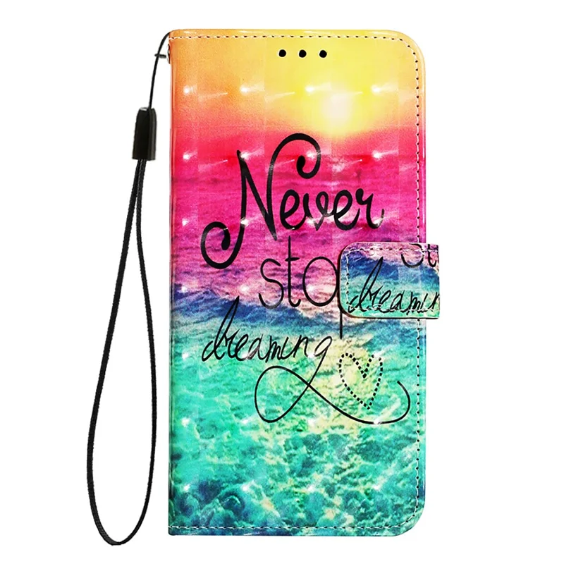 For Realme 12 5G Leather Case Pattern Printing Wallet Stand Mobile Cover with Strap - Never Stop Dreaming