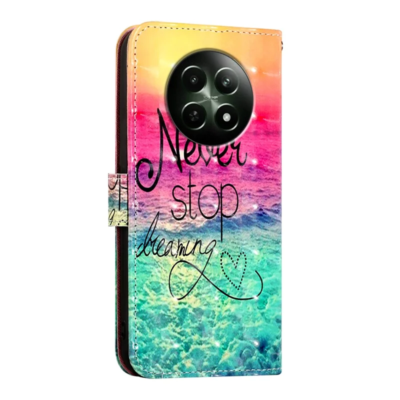 For Realme 12 5G Leather Case Pattern Printing Wallet Stand Mobile Cover with Strap - Never Stop Dreaming