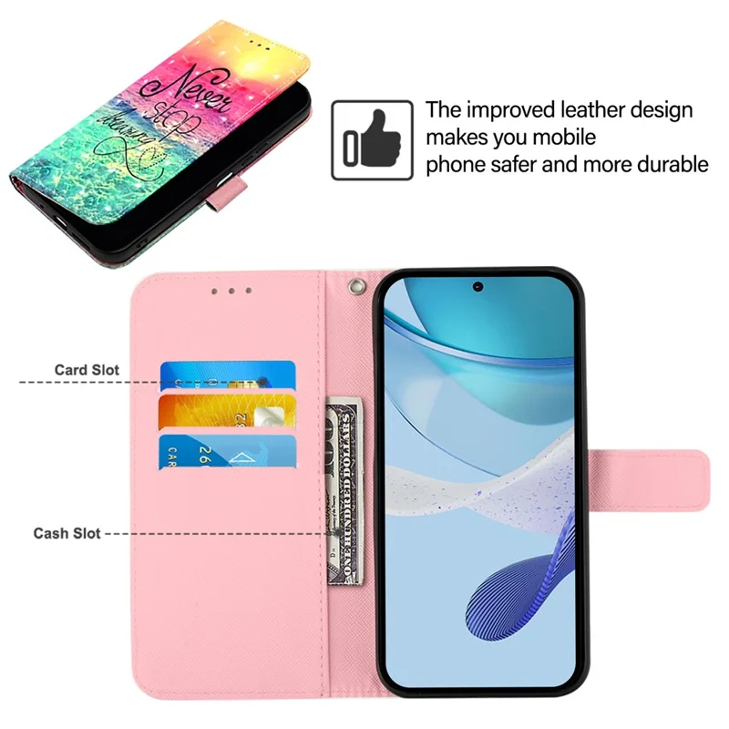 For Realme 12 5G Leather Case Pattern Printing Wallet Stand Mobile Cover with Strap - Never Stop Dreaming