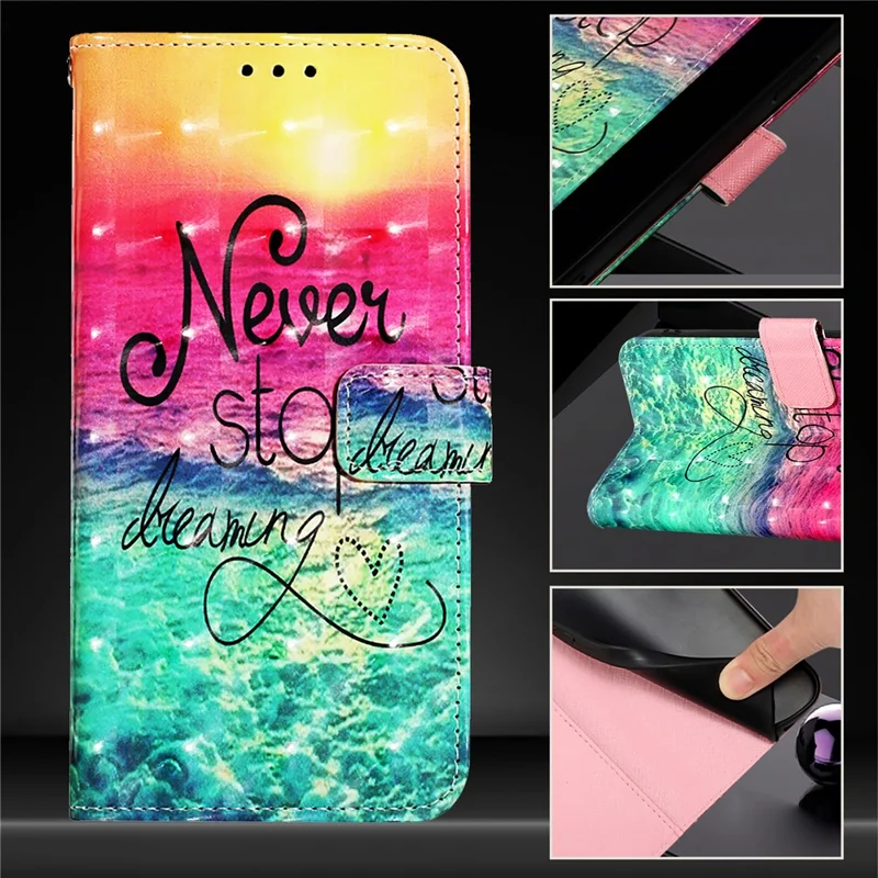 For Realme 12 5G Leather Case Pattern Printing Wallet Stand Mobile Cover with Strap - Never Stop Dreaming
