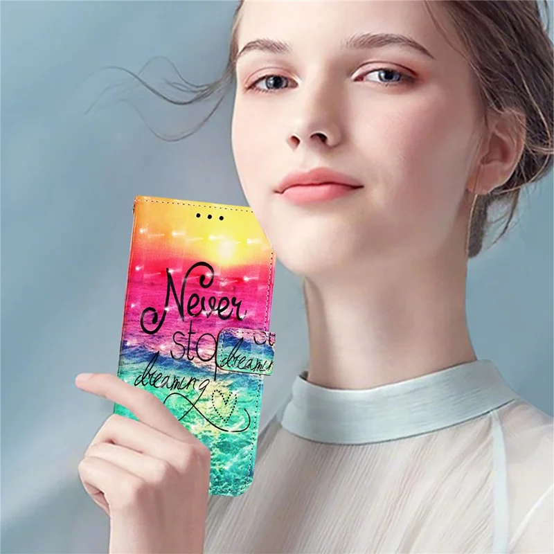 For Realme 12 5G Leather Case Pattern Printing Wallet Stand Mobile Cover with Strap - Never Stop Dreaming