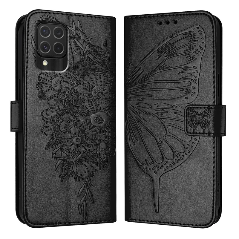 YB Impression de Série 4 Pour Samsung Galaxy M62 Portefeuille en Cuir en Cuir Butterfly Téléphone - Noir
