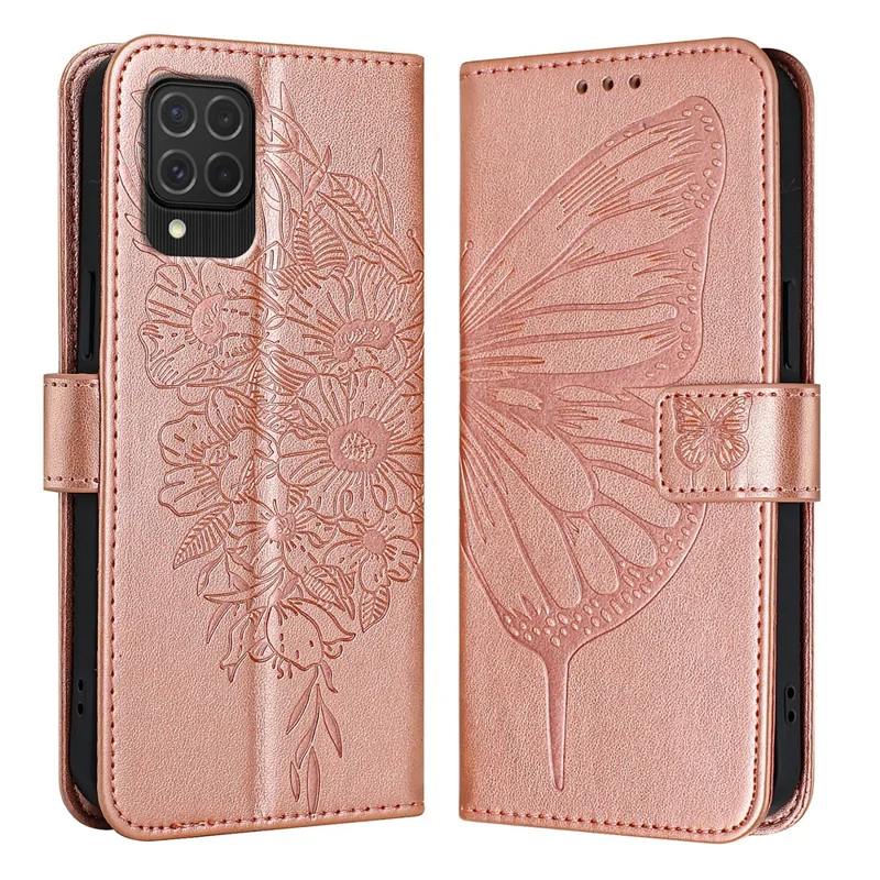 YB Imprimindo Série-4 Para Samsung Galaxy M62 Carteira de Caixa Butterfly Flower Top Tampa - Rosa Ouro