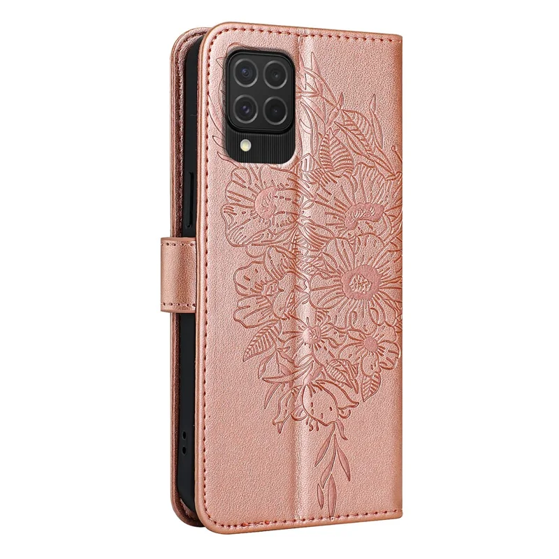 YB Imprimindo Série-4 Para Samsung Galaxy M62 Carteira de Caixa Butterfly Flower Top Tampa - Rosa Ouro