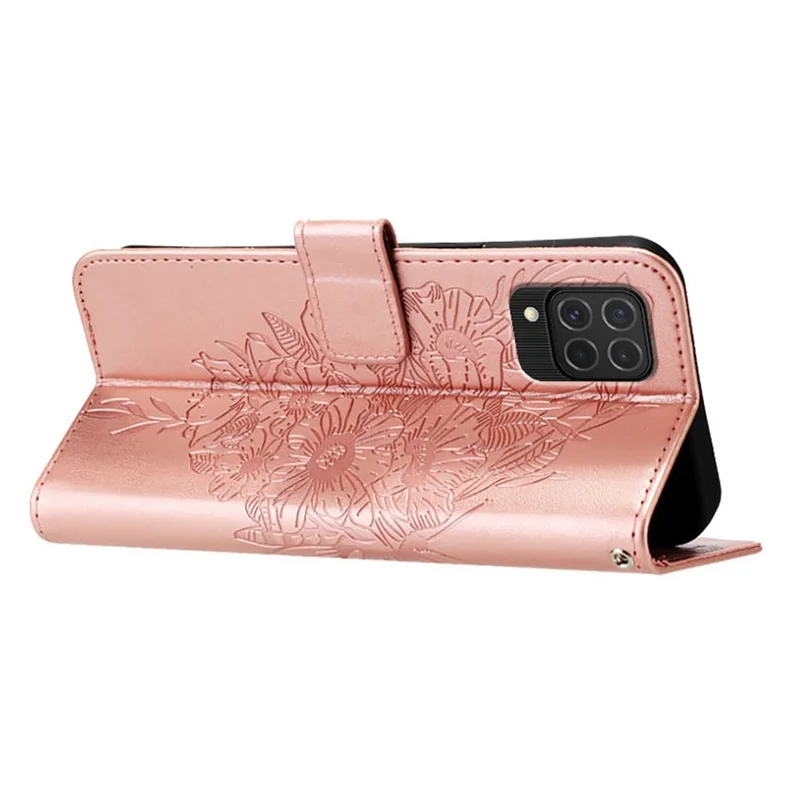 YB Imprimindo Série-4 Para Samsung Galaxy M62 Carteira de Caixa Butterfly Flower Top Tampa - Rosa Ouro
