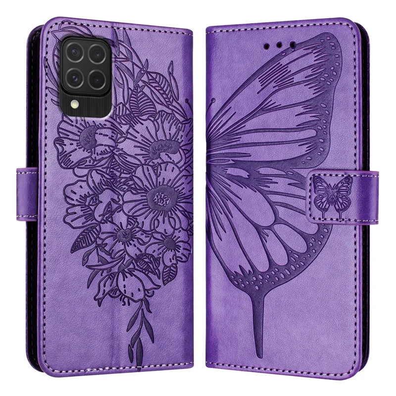 YB Implinting Series-4 Для Samsung Galaxy M62 Case Wallet Кожаная Бабочка Цветочная Телефонная Крышка - Фиолетовый