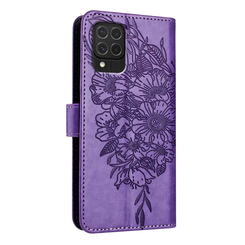 YB Implinting Series-4 Для Samsung Galaxy M62 Case Wallet Кожаная Бабочка Цветочная Телефонная Крышка - Фиолетовый