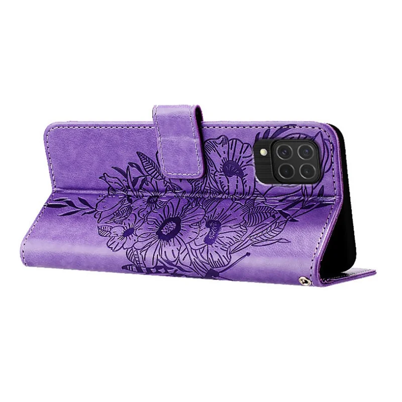 YB Implinting Series-4 Для Samsung Galaxy M62 Case Wallet Кожаная Бабочка Цветочная Телефонная Крышка - Фиолетовый