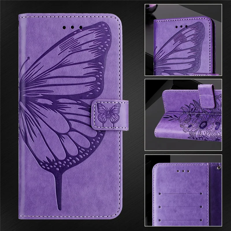 YB Implinting Series-4 Для Samsung Galaxy M62 Case Wallet Кожаная Бабочка Цветочная Телефонная Крышка - Фиолетовый