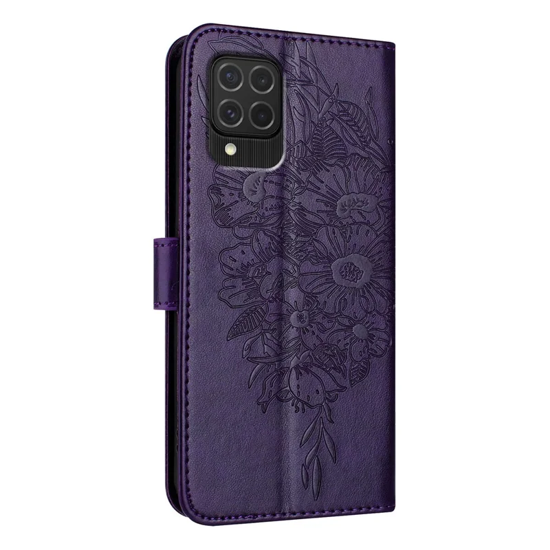 YB Imprinting Series-4 For Samsung Galaxy M62 / F62 Case Wallet Leather Butterfly Flower Phone Cover - Dark Purple