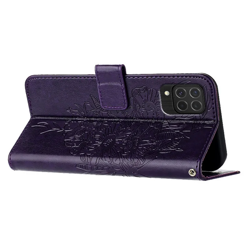 YB Imprinting Series-4 For Samsung Galaxy M62 / F62 Case Wallet Leather Butterfly Flower Phone Cover - Dark Purple