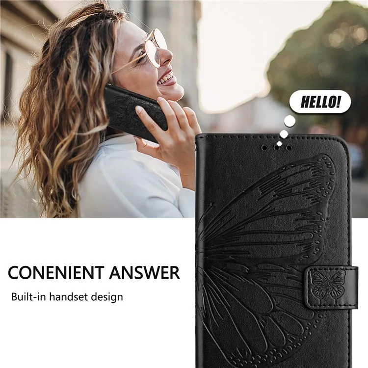 For Samsung Galaxy Z Fold6 5G Wallet Case with Wrist Strap Butterfly Imprint Leather Phone Cover - Black