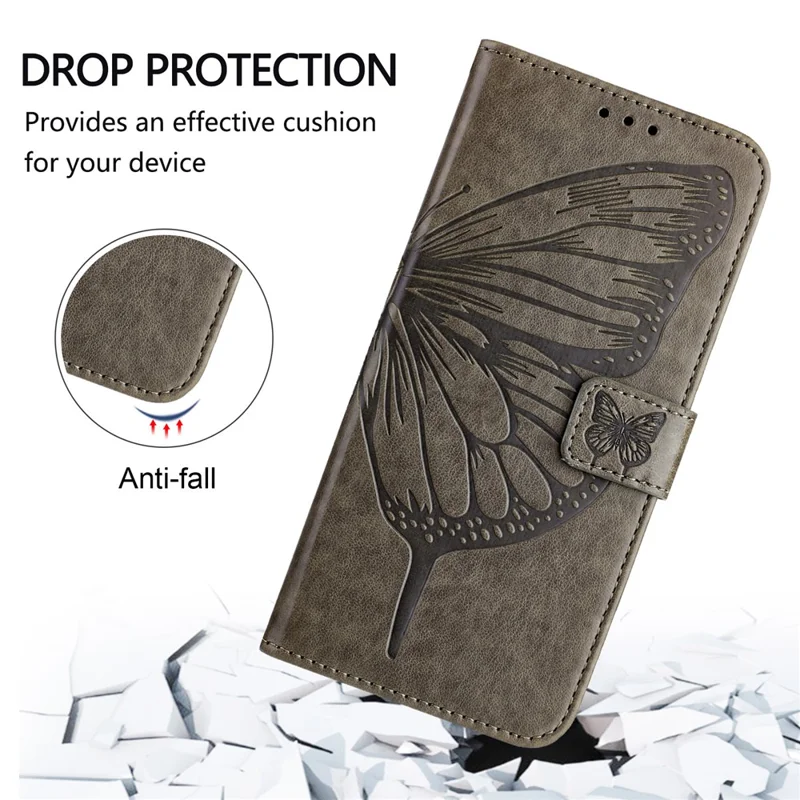 YB Imprinting Series-4 Pour Samsung Galaxy Z Fold6 5G Étui Portefeuille en Cuir Housse de Téléphone avec Dragonne - Gris