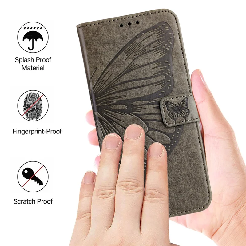 YB Imprinting Series-4 Pour Samsung Galaxy Z Fold6 5G Étui Portefeuille en Cuir Housse de Téléphone avec Dragonne - Gris
