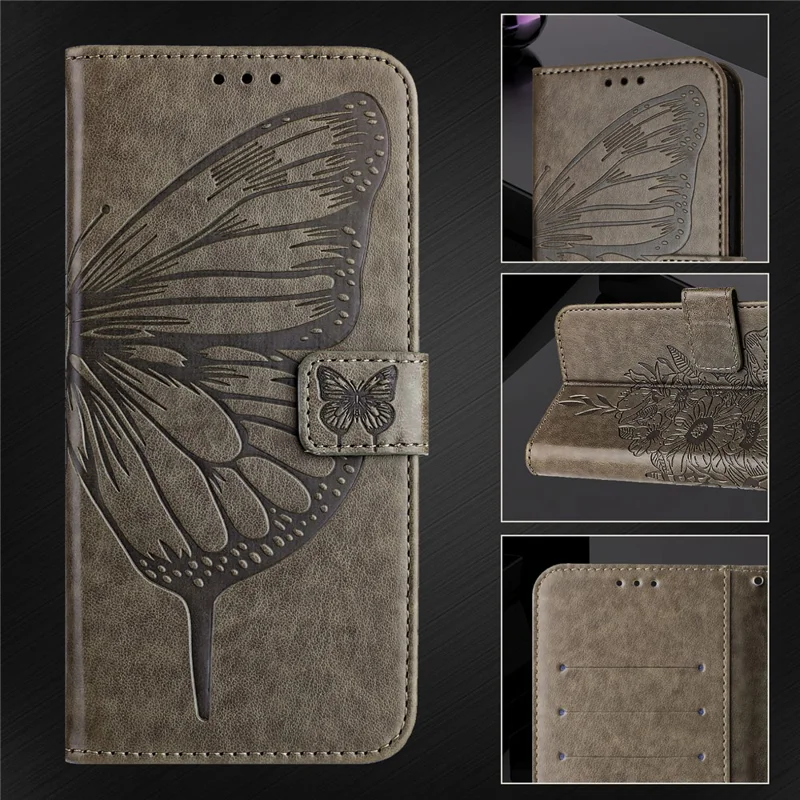 YB Imprinting Series-4 Pour Samsung Galaxy Z Fold6 5G Étui Portefeuille en Cuir Housse de Téléphone avec Dragonne - Gris