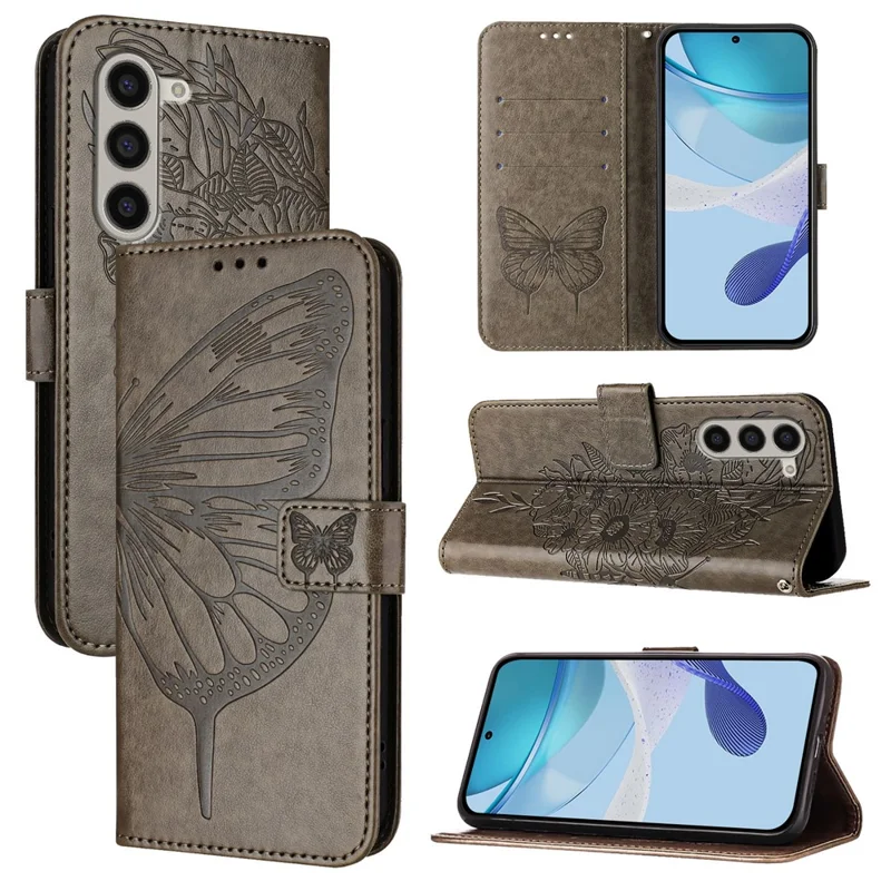 YB Imprinting Series-4 Pour Samsung Galaxy Z Fold6 5G Étui Portefeuille en Cuir Housse de Téléphone avec Dragonne - Gris