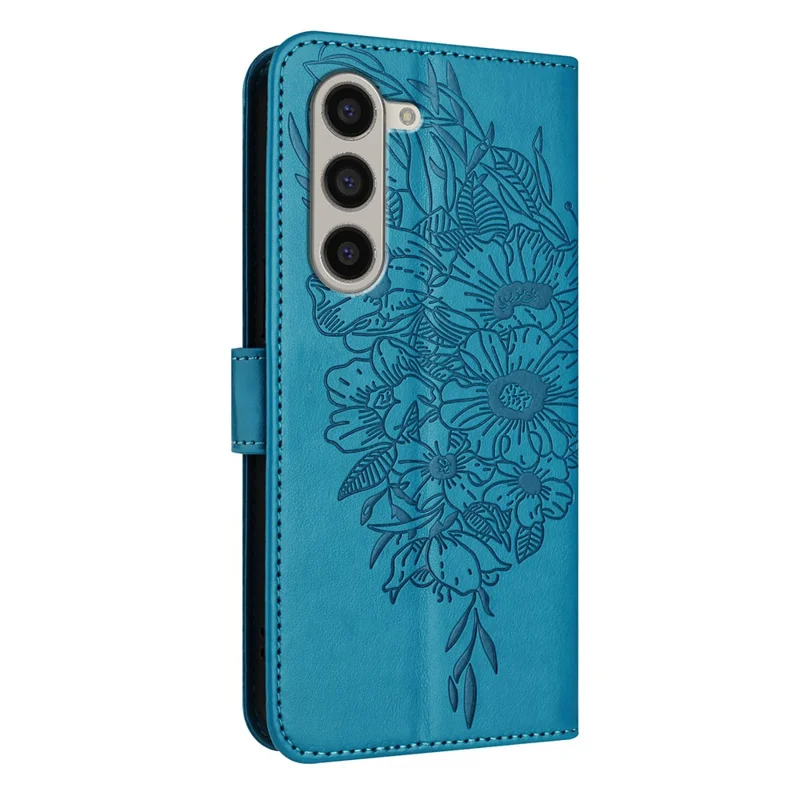 For Samsung Galaxy Z Fold6 5G Wallet Case with Wrist Strap Butterfly Imprint Leather Phone Cover - Blue