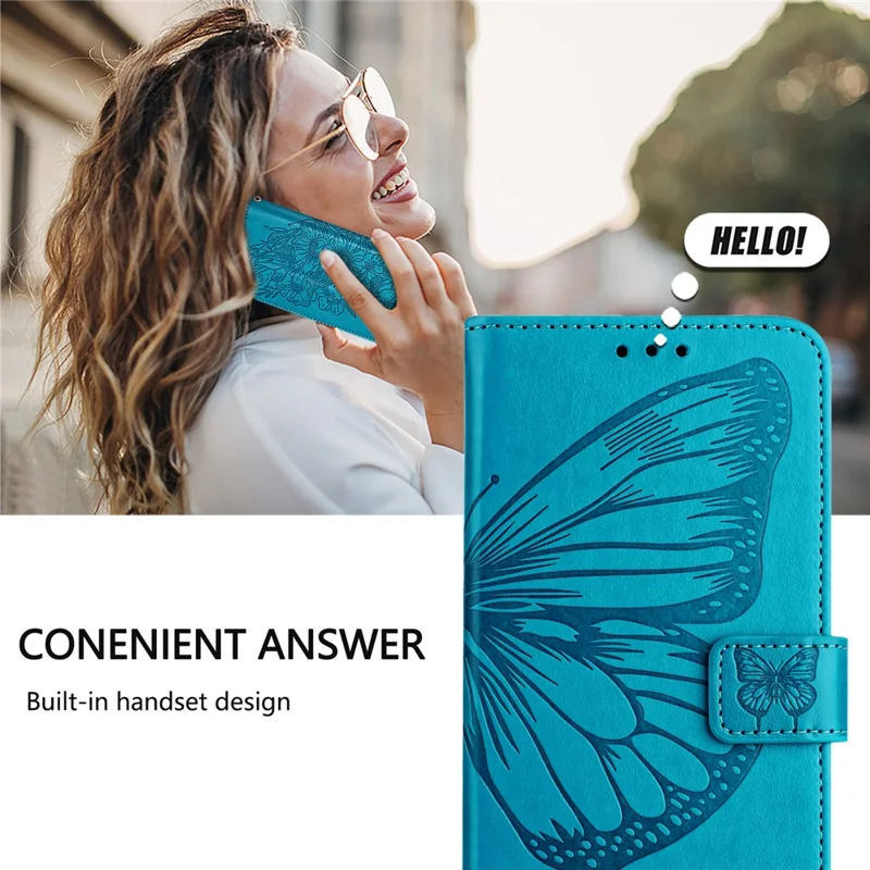 For Samsung Galaxy Z Fold6 5G Wallet Case with Wrist Strap Butterfly Imprint Leather Phone Cover - Blue