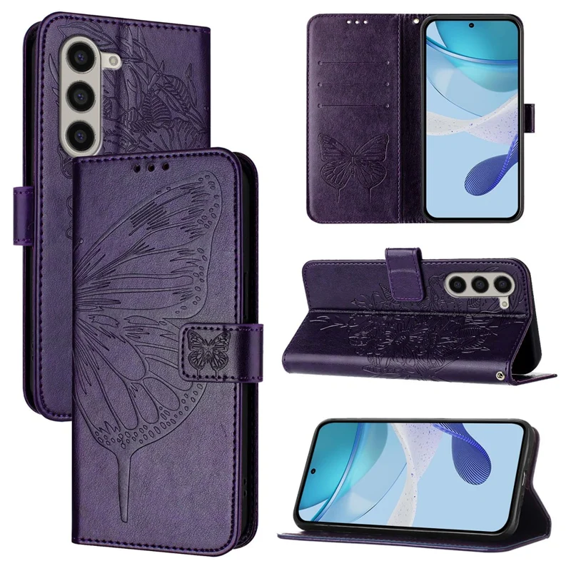 Série d'Imprimerie YB-4 pour Étui Portefeuille en Cuir Samsung Galaxy Z Fold6 5G avec Dragonne - Violet Foncé