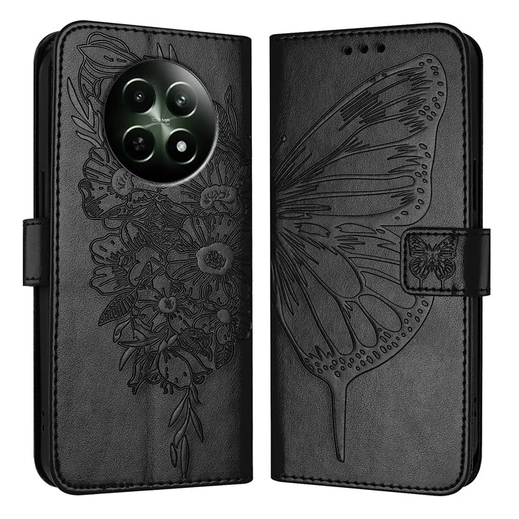YB Imprinting Series-4 Für Realme 12 5G Geldbörse Handyhülle mit Handschlaufe Leder Klapphülle - Schwarz