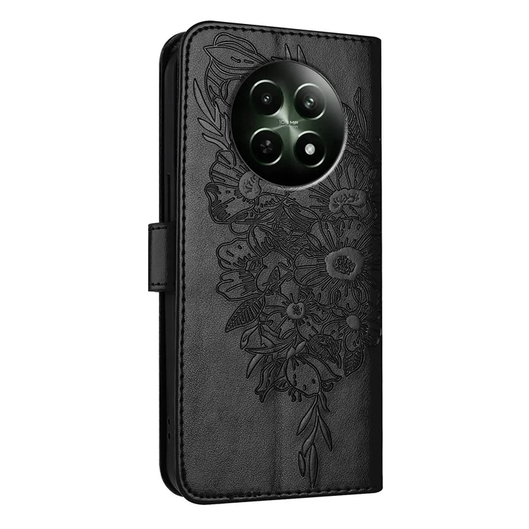 YB Imprinting Series-4 Für Realme 12 5G Geldbörse Handyhülle mit Handschlaufe Leder Klapphülle - Schwarz