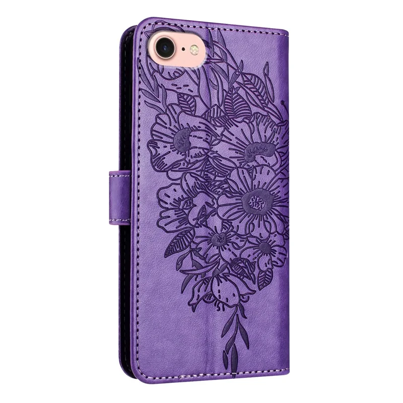 Til iPhone 16e tegnebogstaske med håndbånd og sommerfuglprint i læder - Lyse lilla