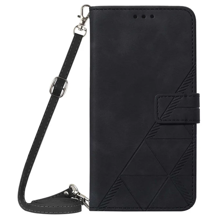 For Samsung Galaxy Z Fold6 5G Leather Case with Shoulder Strap Wallet Stand Phone Cover - Black