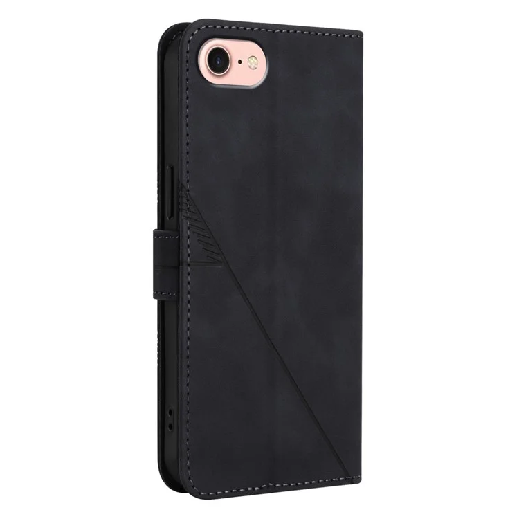 For iPhone 16e Leather Case with Shoulder Strap Wallet Stand Phone Cover - Black