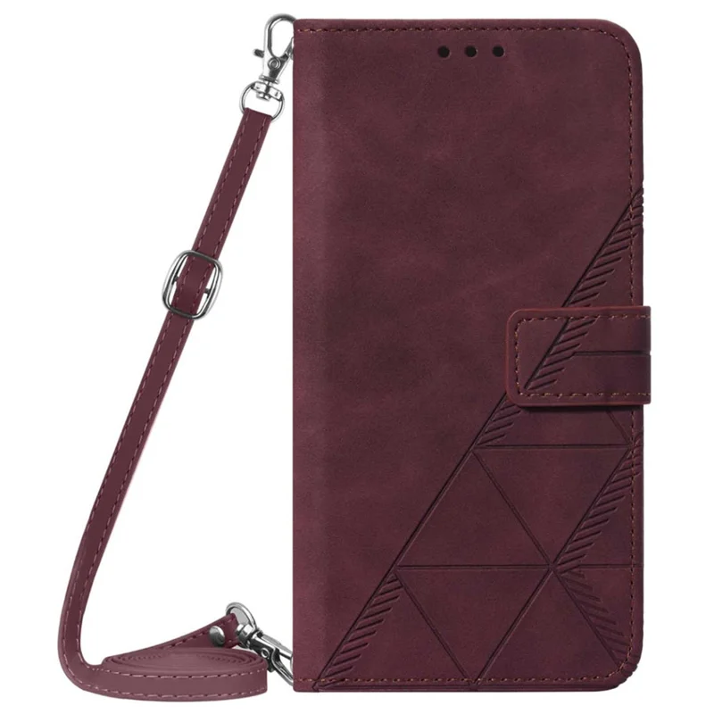 For iPhone 17e / 16e Leather Case with Shoulder Strap Wallet Stand Phone Cover - Wine Red