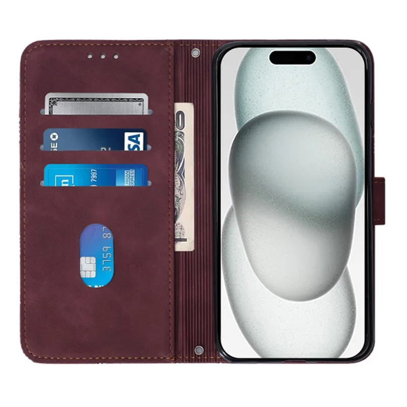 For iPhone 17e / 16e Leather Case with Shoulder Strap Wallet Stand Phone Cover - Wine Red