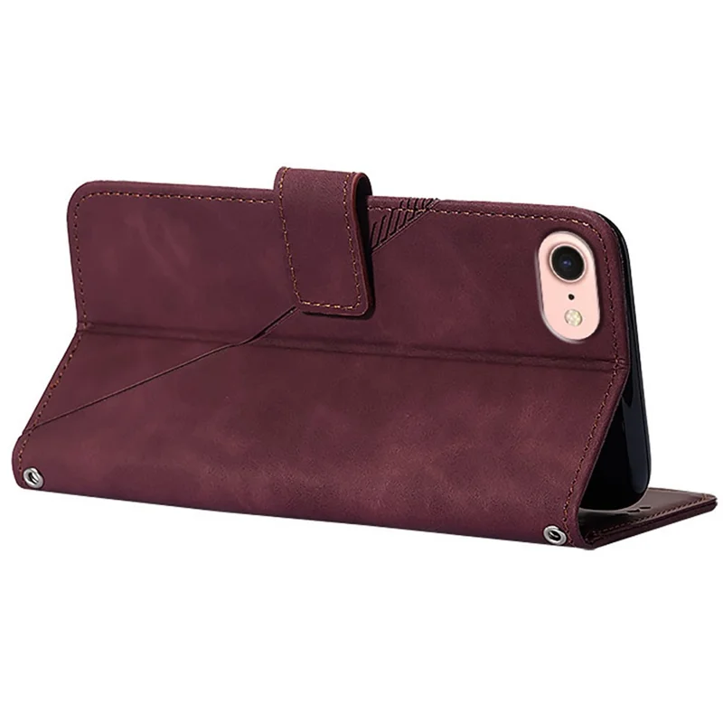 For iPhone 17e / 16e Leather Case with Shoulder Strap Wallet Stand Phone Cover - Wine Red